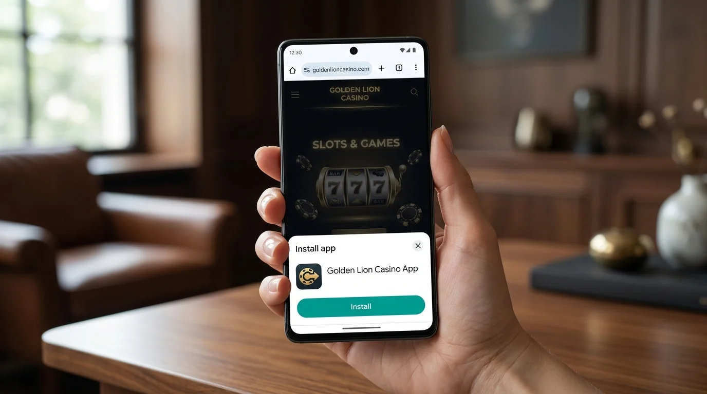 Android Chrome install app banner appearing over a casino website ready to add the PWA to the home screen