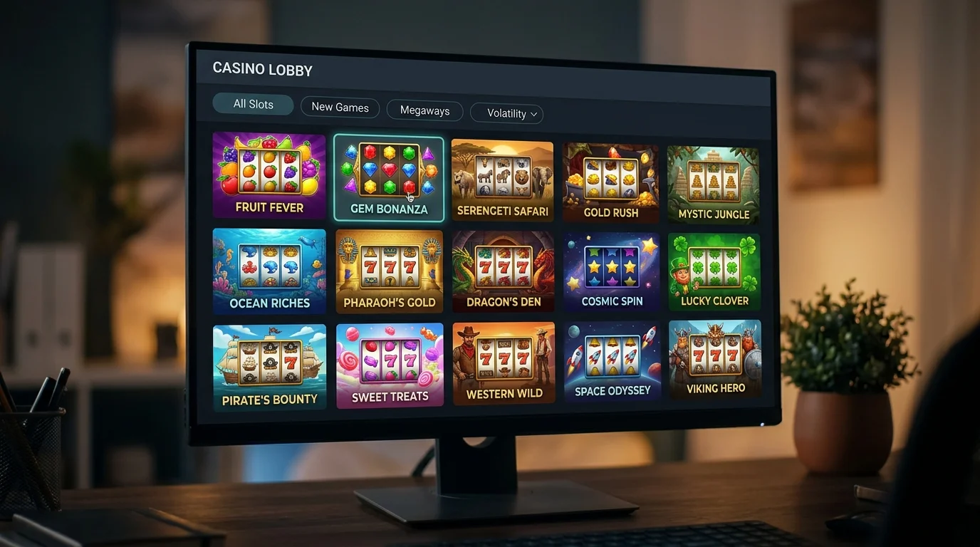 Australian online pokies lobby with curated slot library across providers