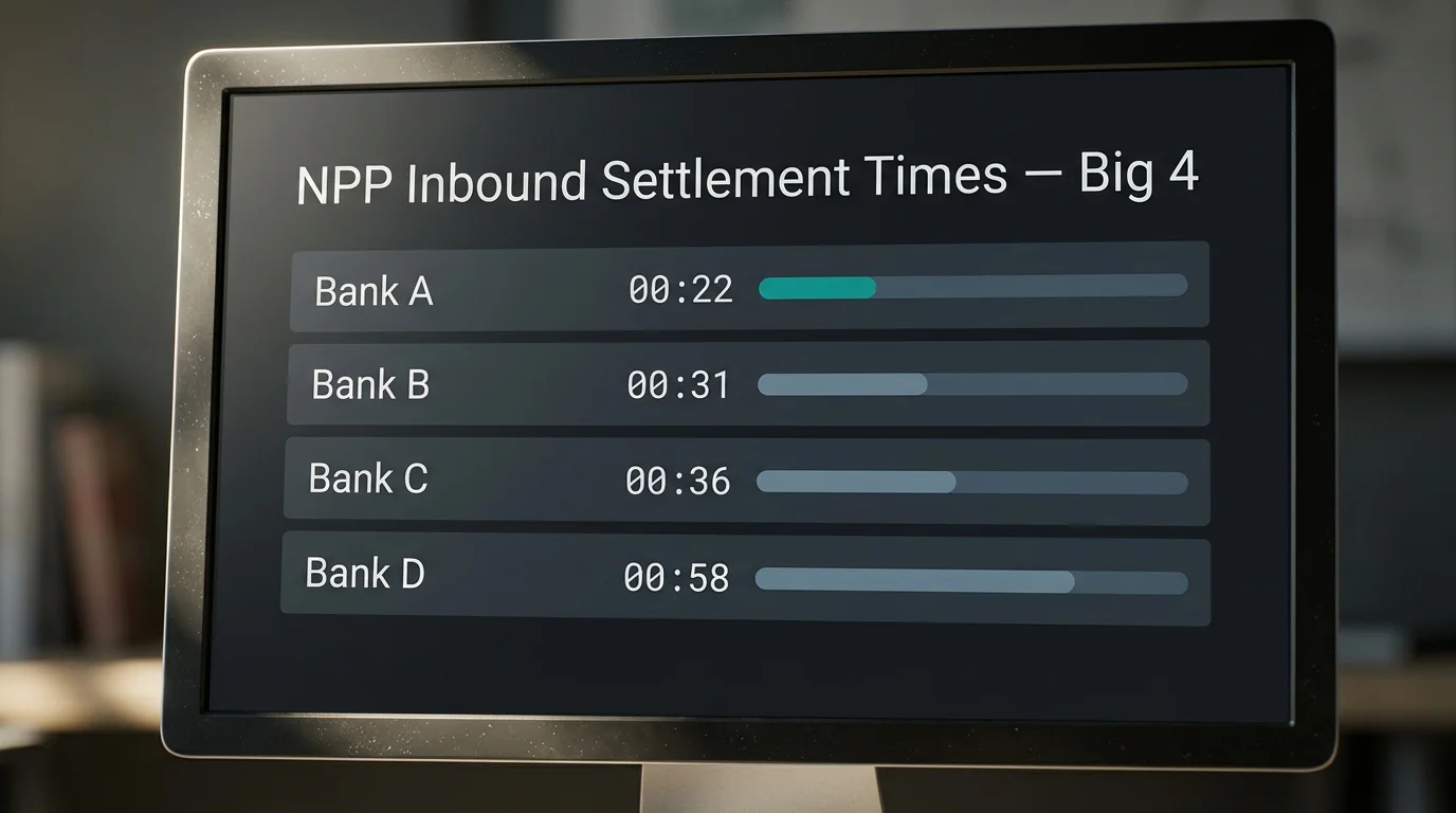 Big Four Australian bank logos beside NPP inbound settlement timestamps