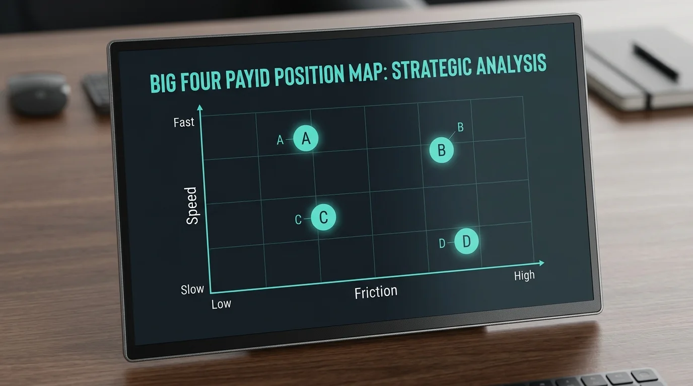 Editorial position map showing ANZ relative to other Big Four AU banks across speed and friction on a dark dashboard