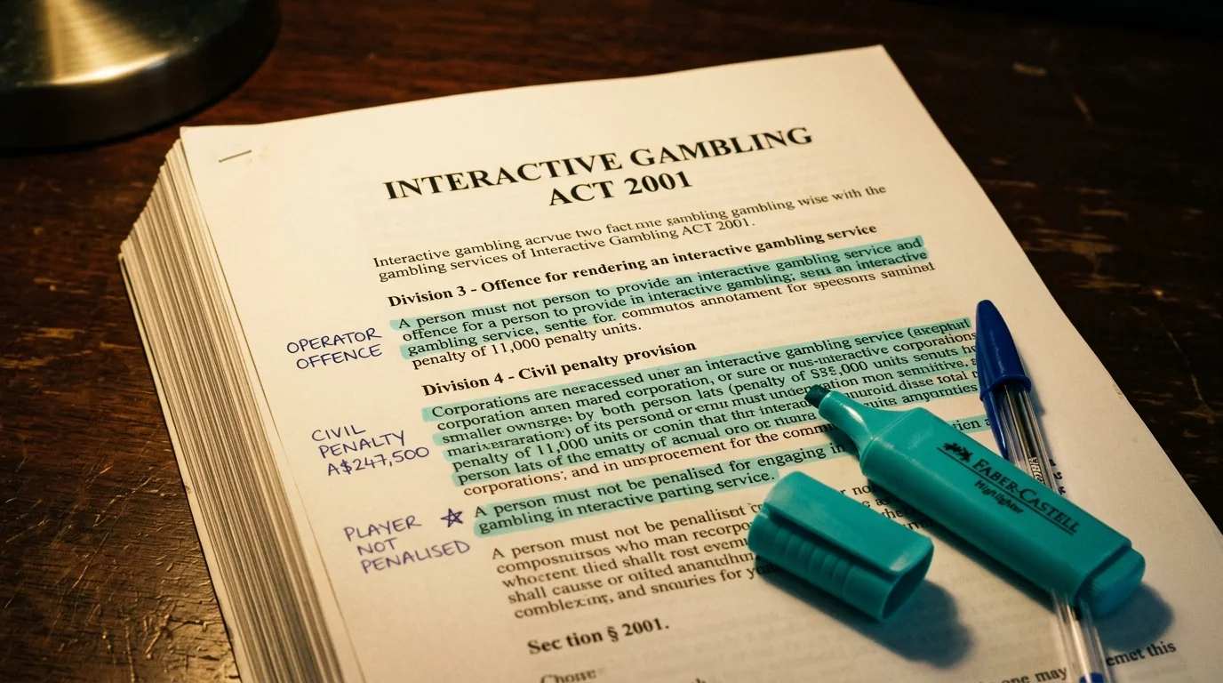 Interactive Gambling Act 2001 legislation document with operator obligations highlighted