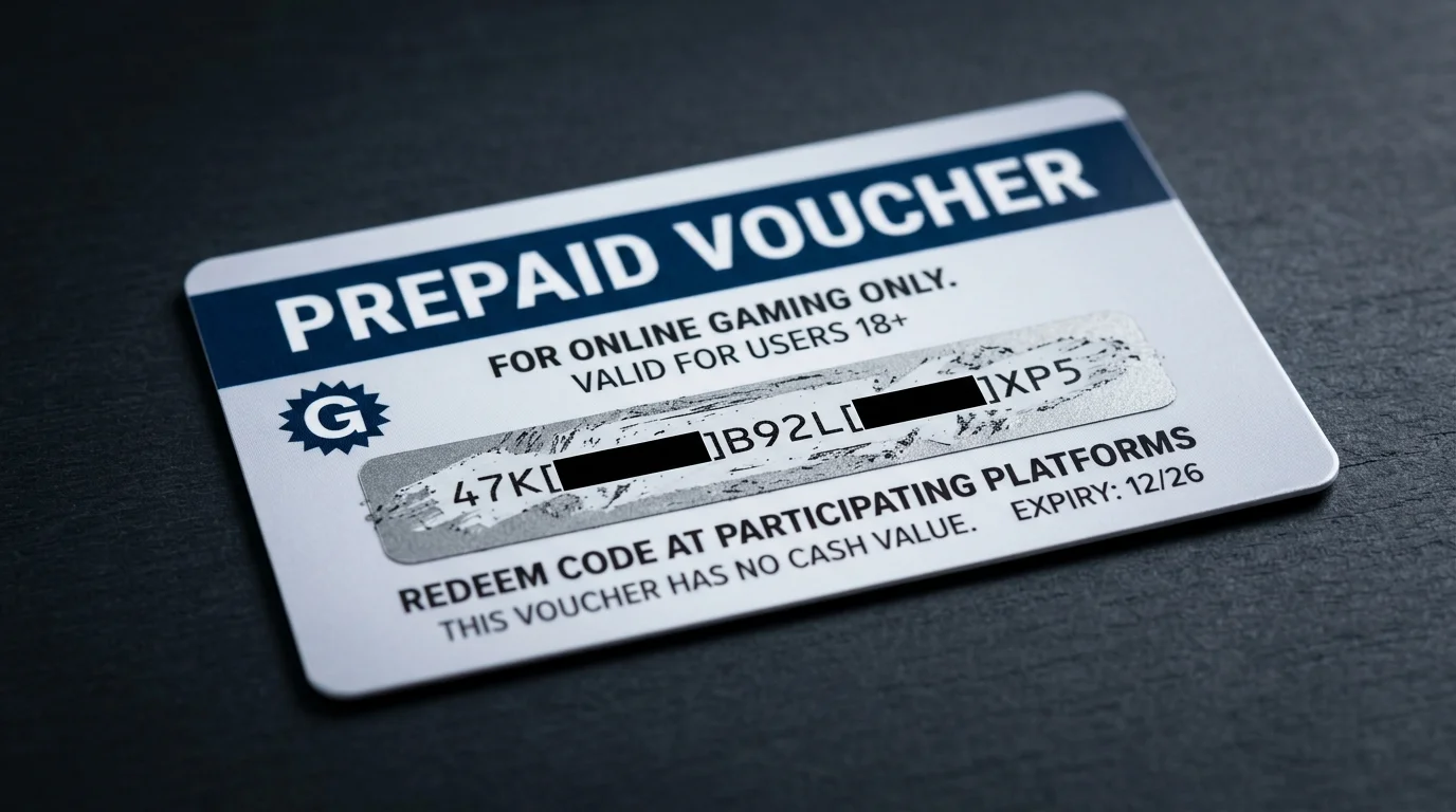 Generic Neosurf-style prepaid voucher card with a redacted scratch code on a clean dark surface