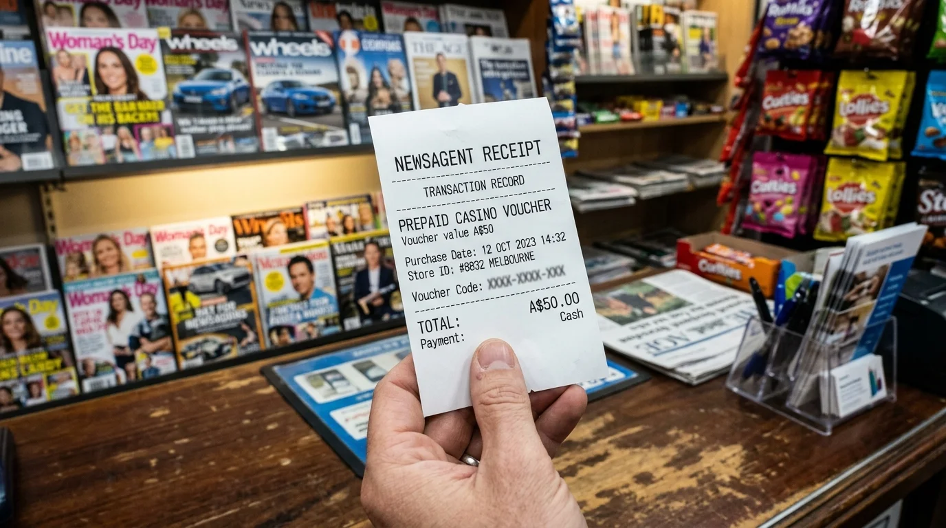 Prepaid voucher receipt purchase at Australian newsagent counter
