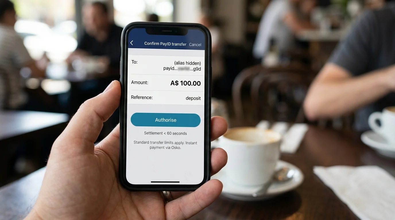 PayID alias deposit confirmation in Australian banking app interface