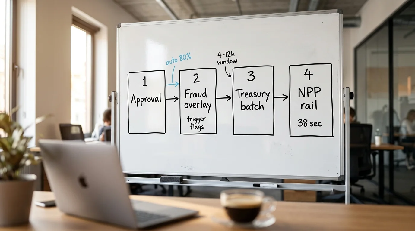 Withdrawal approval flow diagram from operator queue to bank settlement