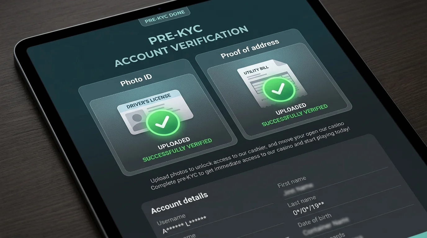 Online casino account verification section showing successful pre-emptive upload of ID and proof of address documents