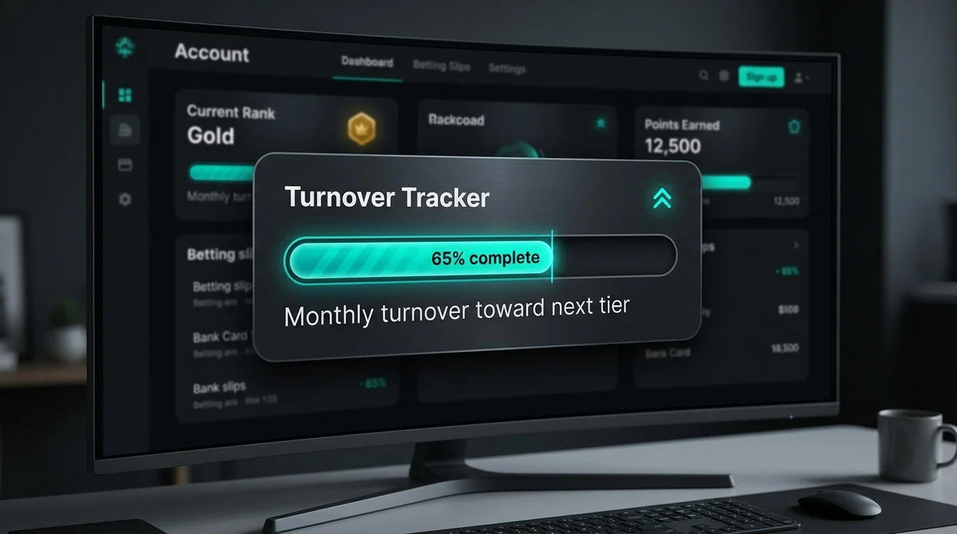 VIP account turnover tracker showing monthly wagered volume progress against the next tier threshold on a dashboard