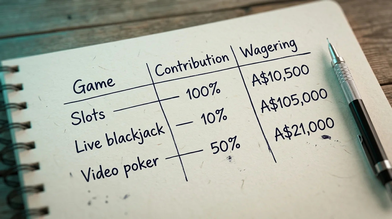 Wagering multiplier turnover requirement broken down across slots and table games